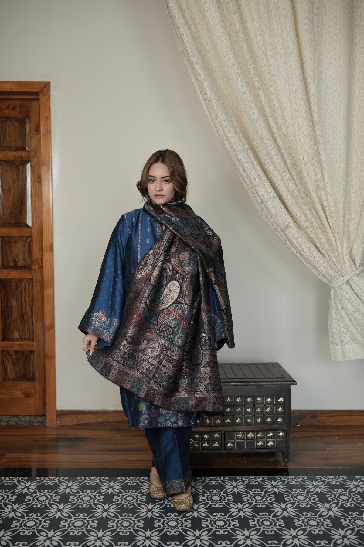 Zari Kalamkari Kani Shawl
