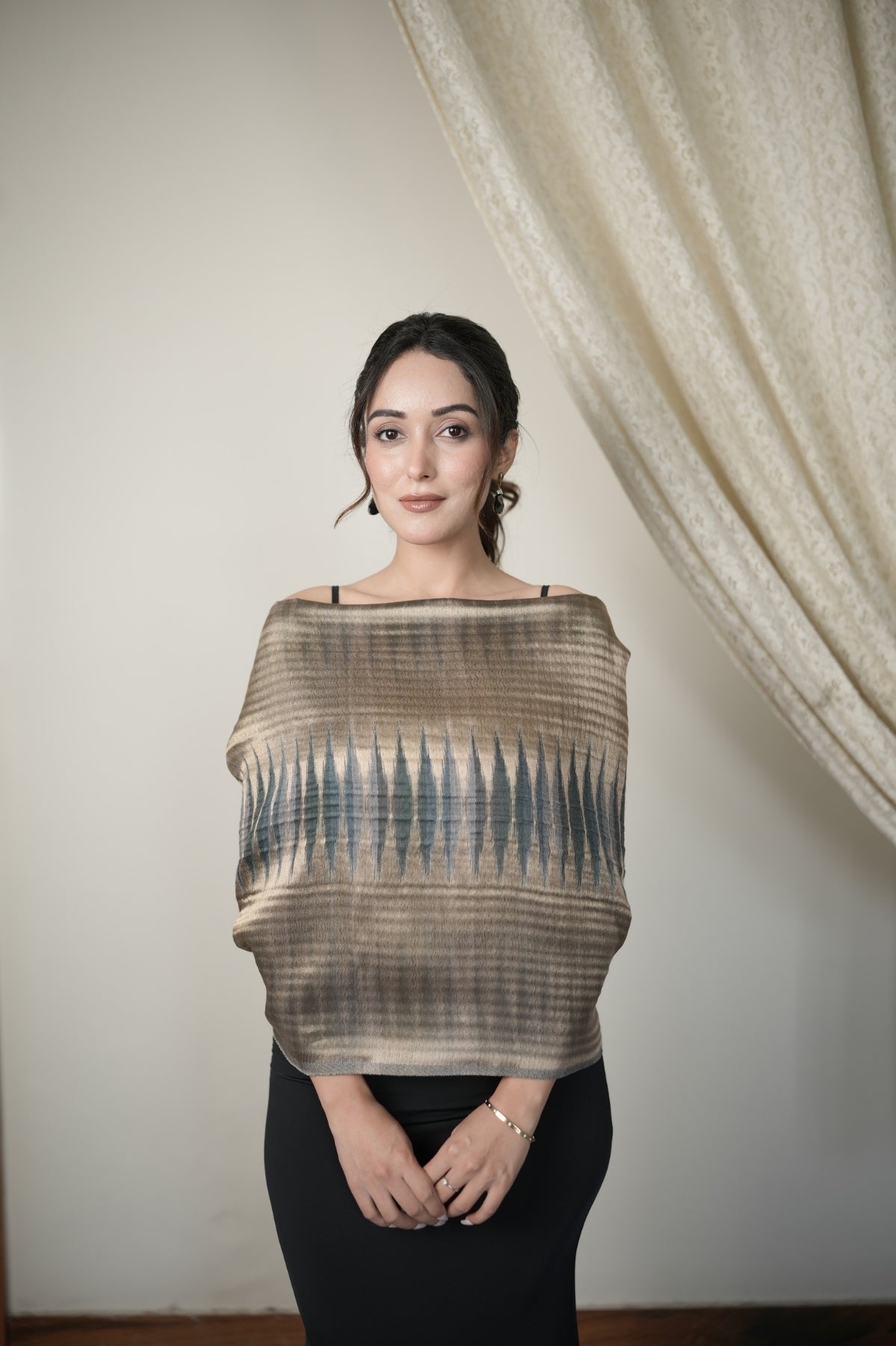 Blue Ikkat Metallic Shawl