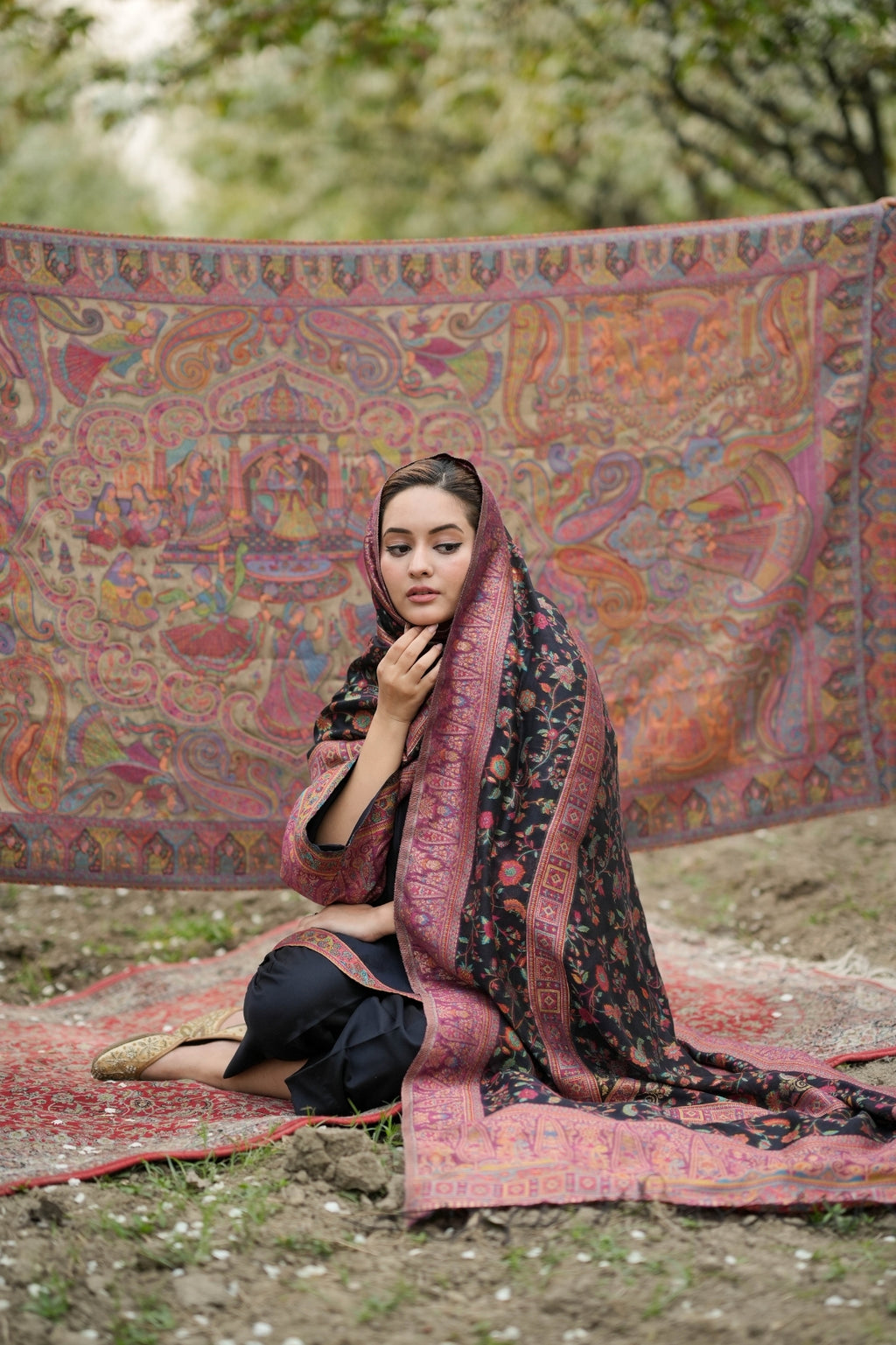 Kalamkari Darbar Zari Shawl
