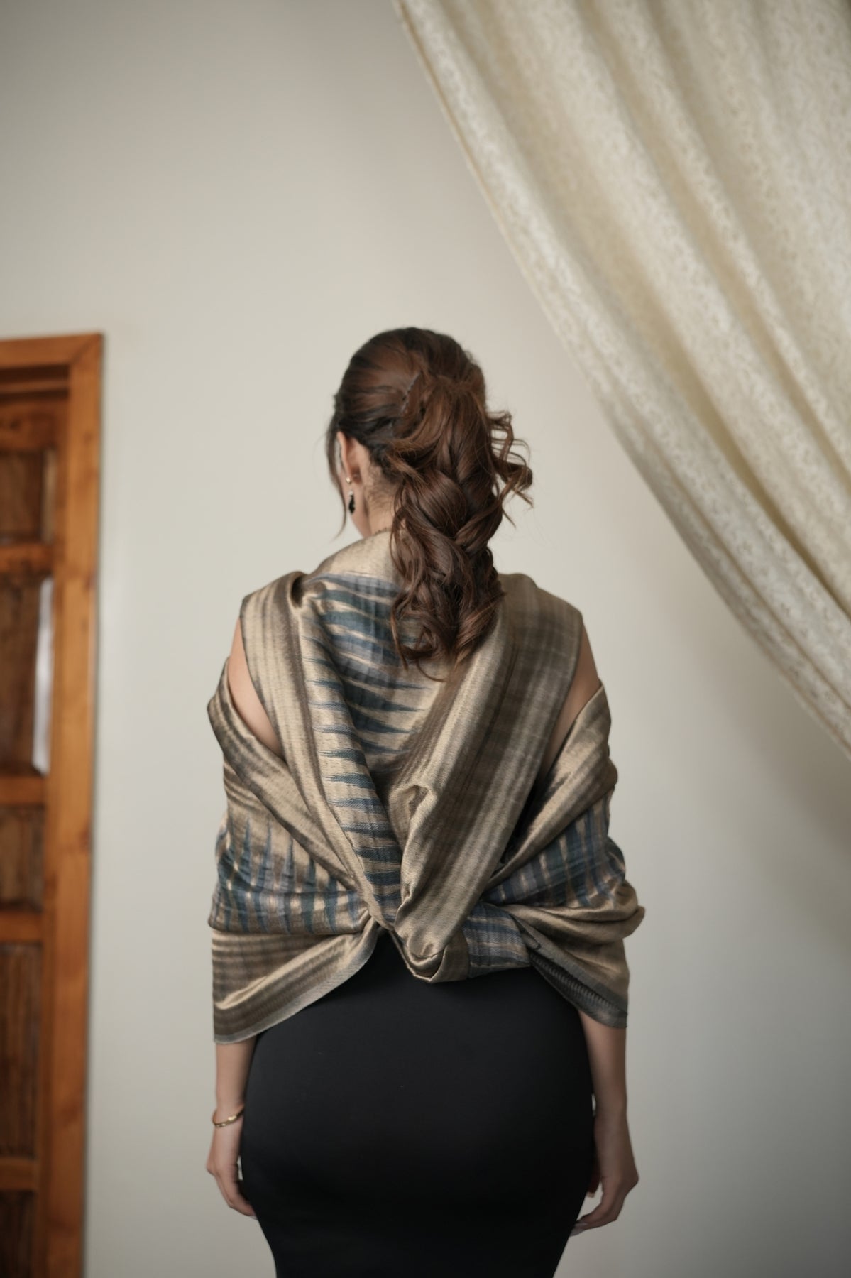 Blue Ikkat Metallic Shawl