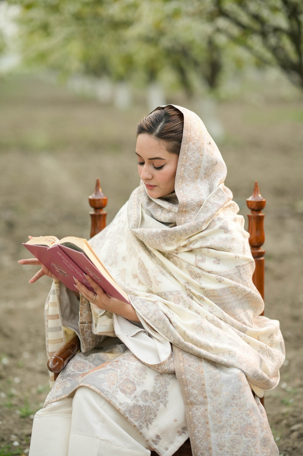White Kalamkari Zari Shawl