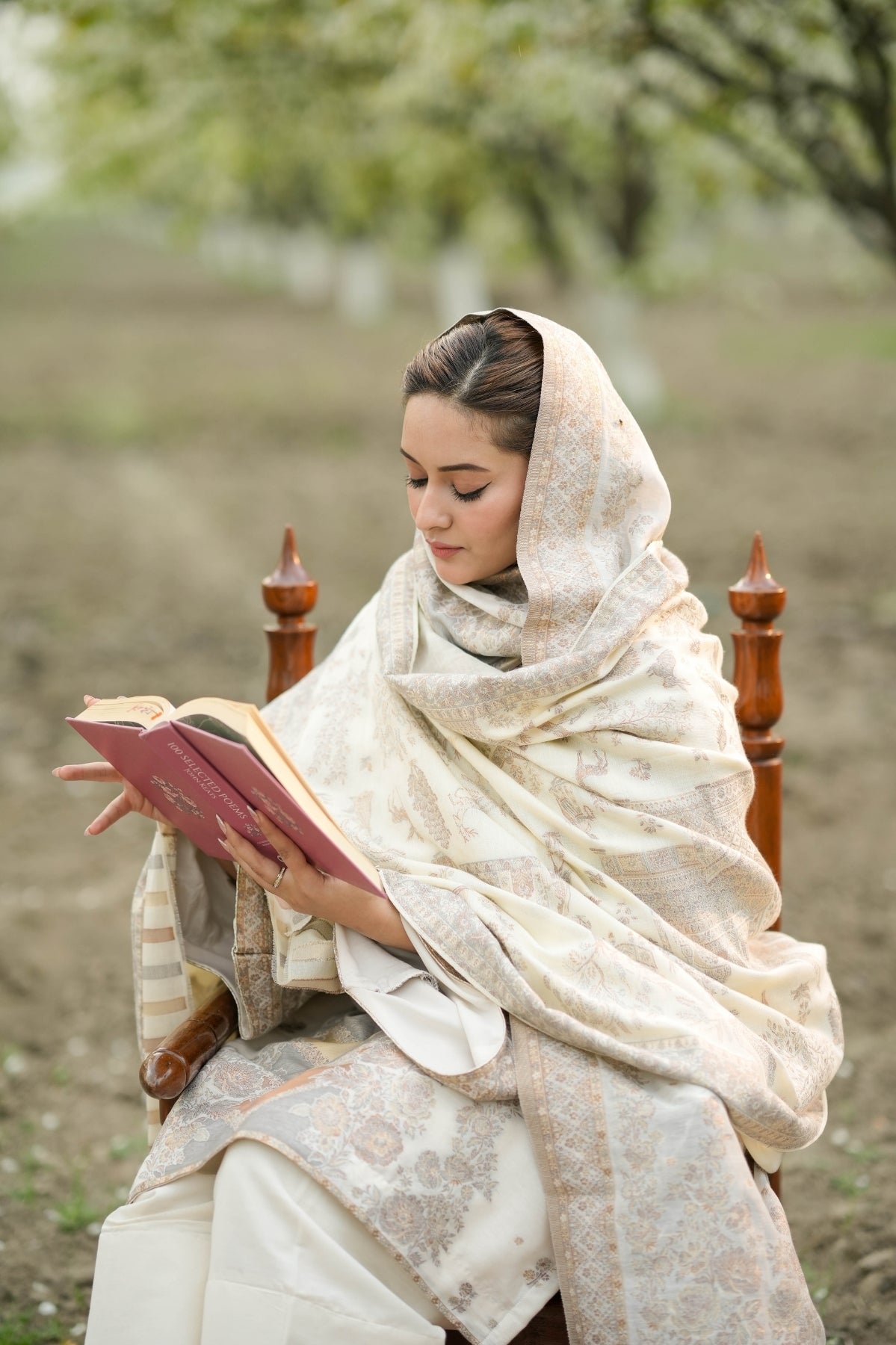 White Kalamkari Zari Shawl