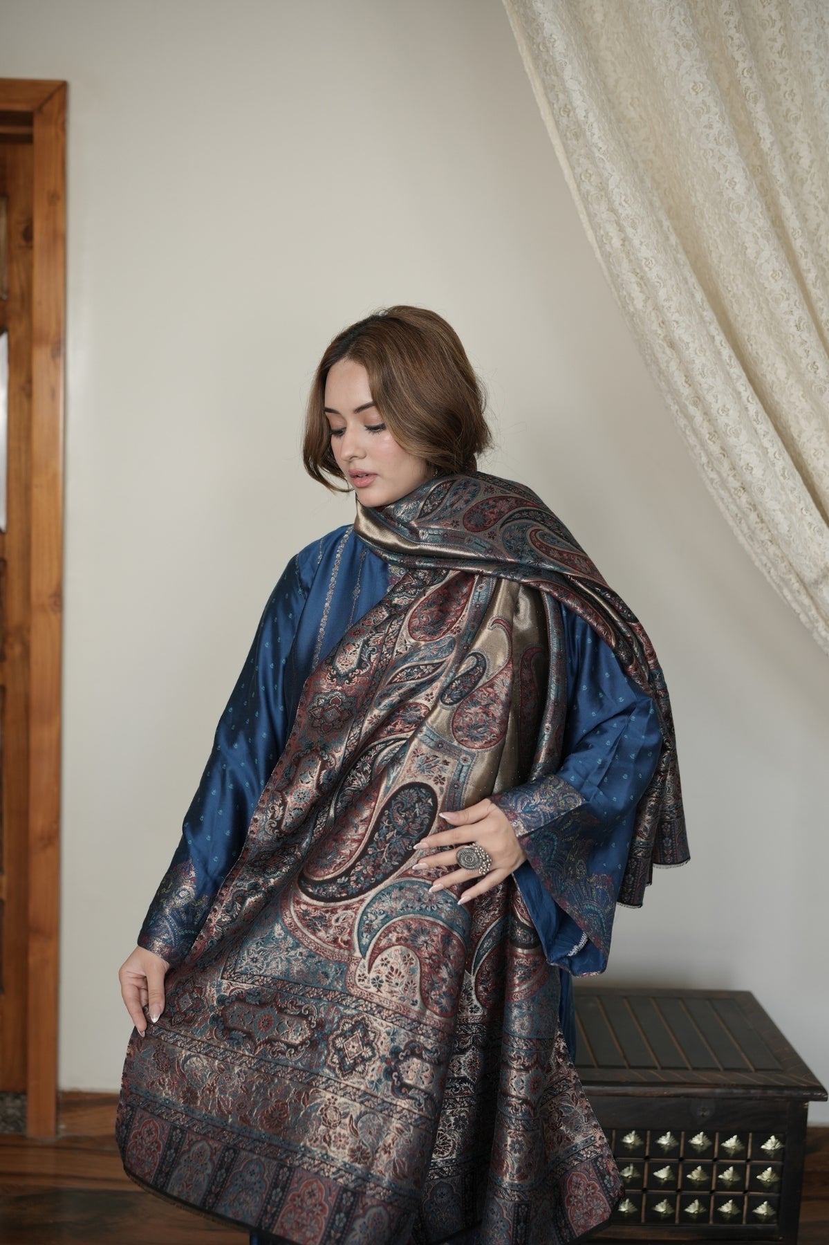 Zari Kalamkari Kani Shawl