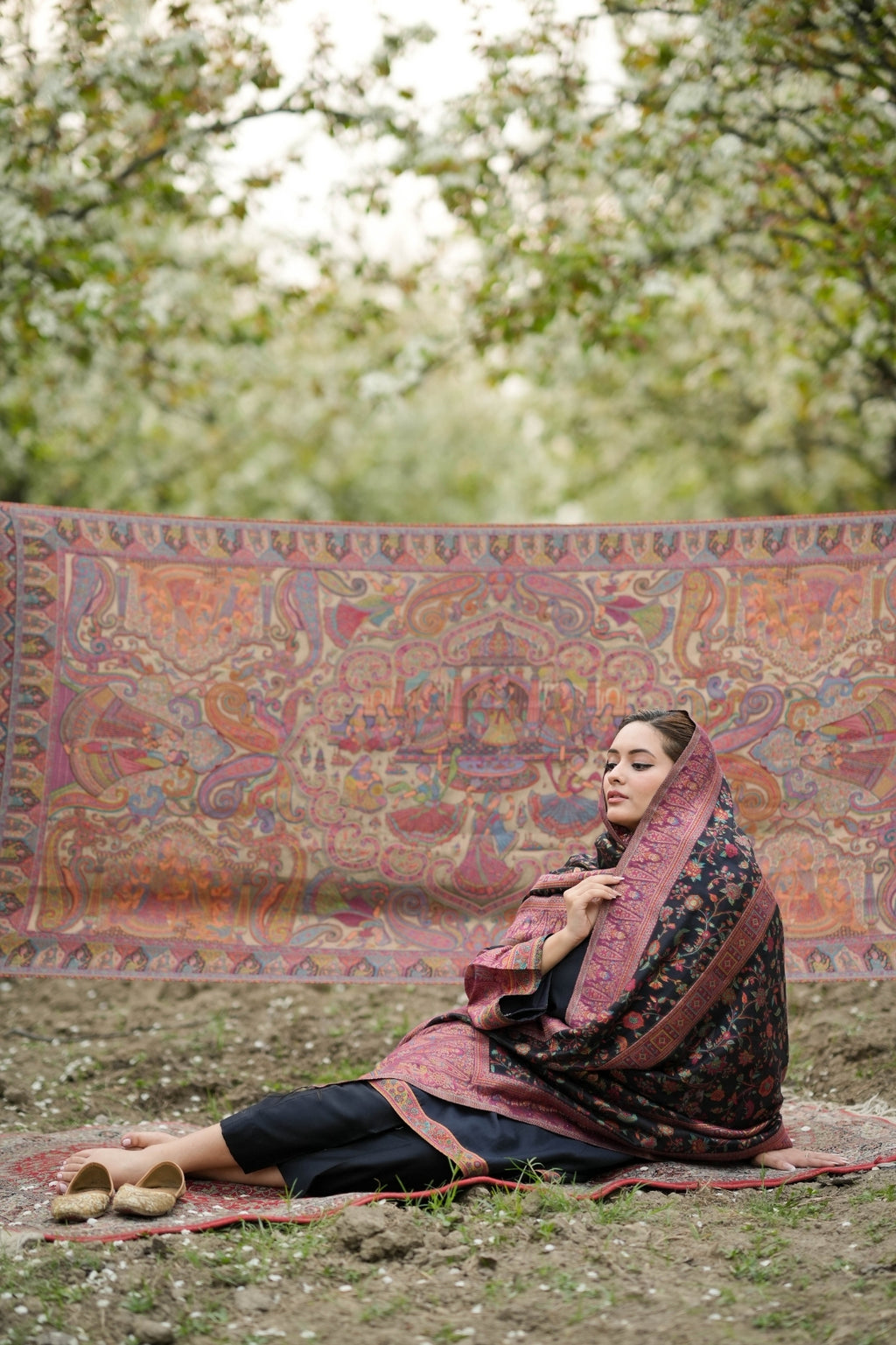 Kalamkari Darbar Zari Shawl