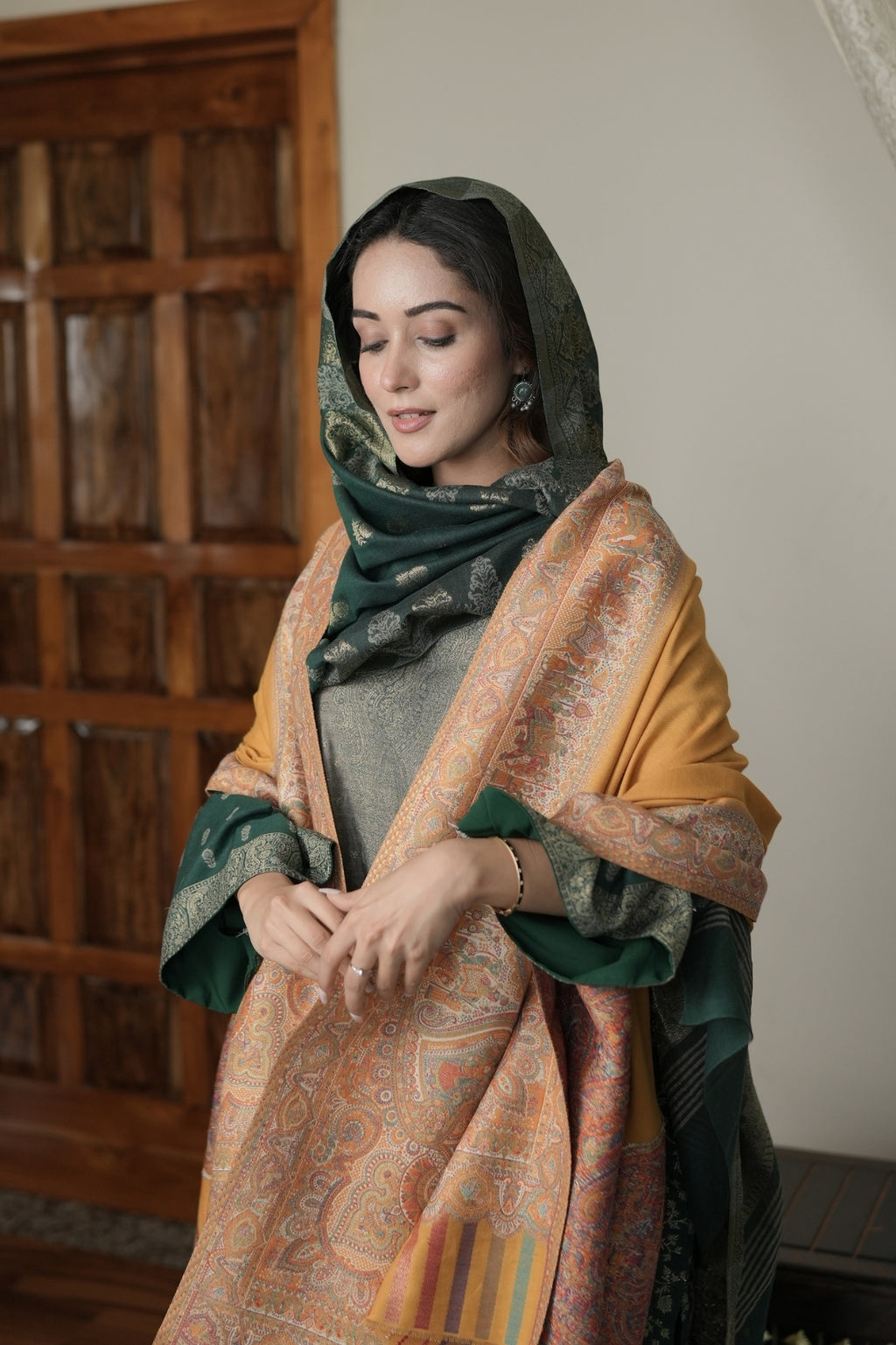 Mustard Border Kalamkari Shawl