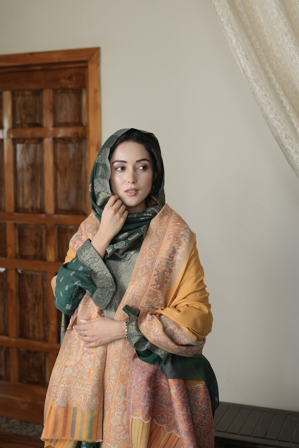 Mustard Border Kalamkari Shawl