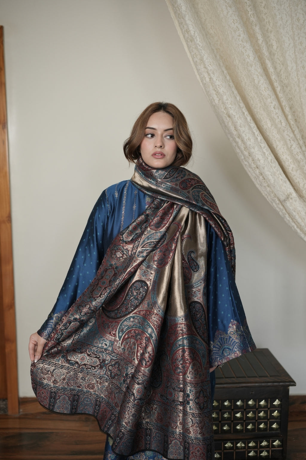 Zari Kalamkari Kani Shawl