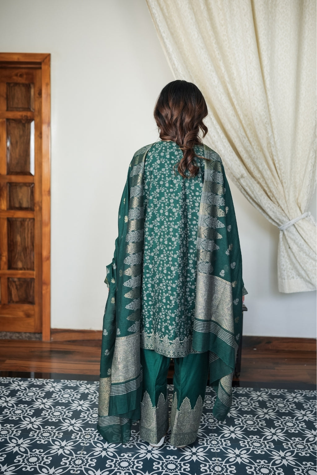 Dark Green Embroidered Suit Set