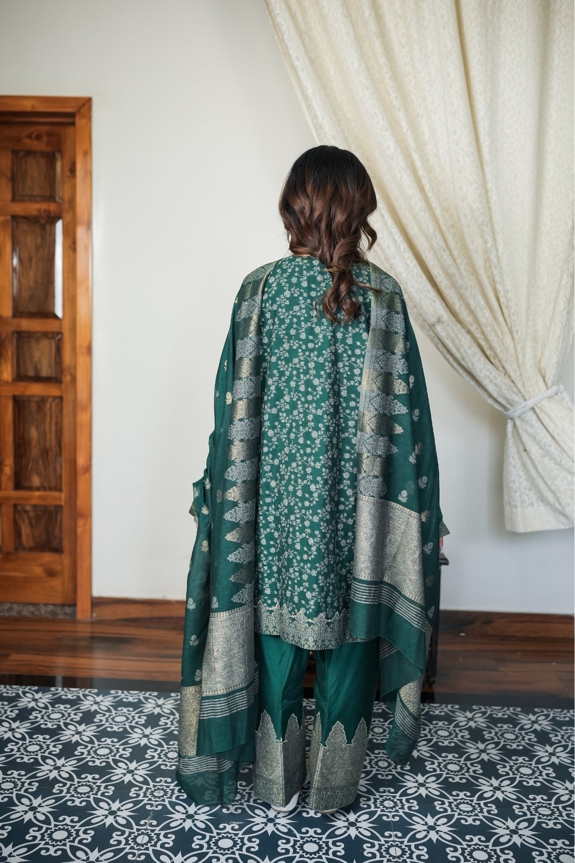 Dark Green Embroidered Suit Set