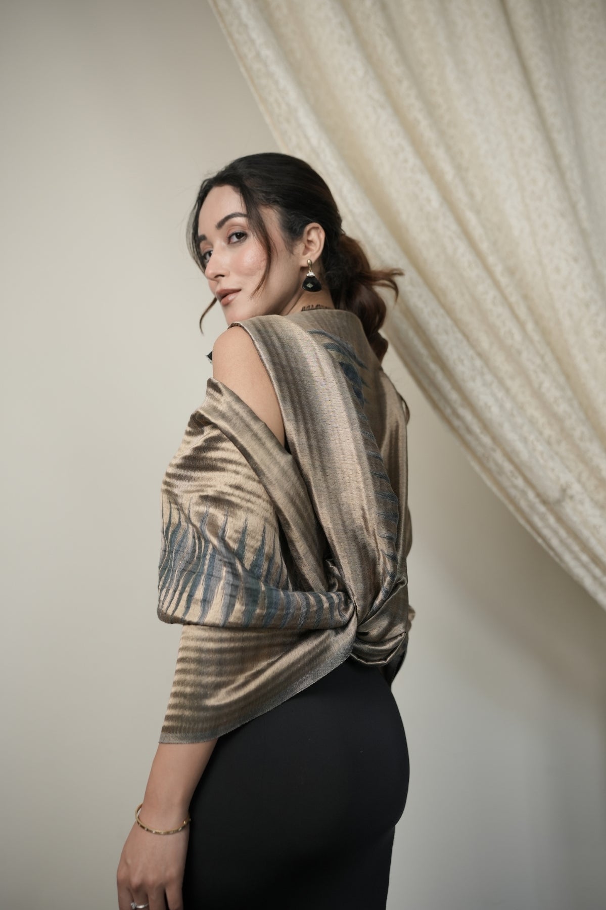 Blue Ikkat Metallic Shawl