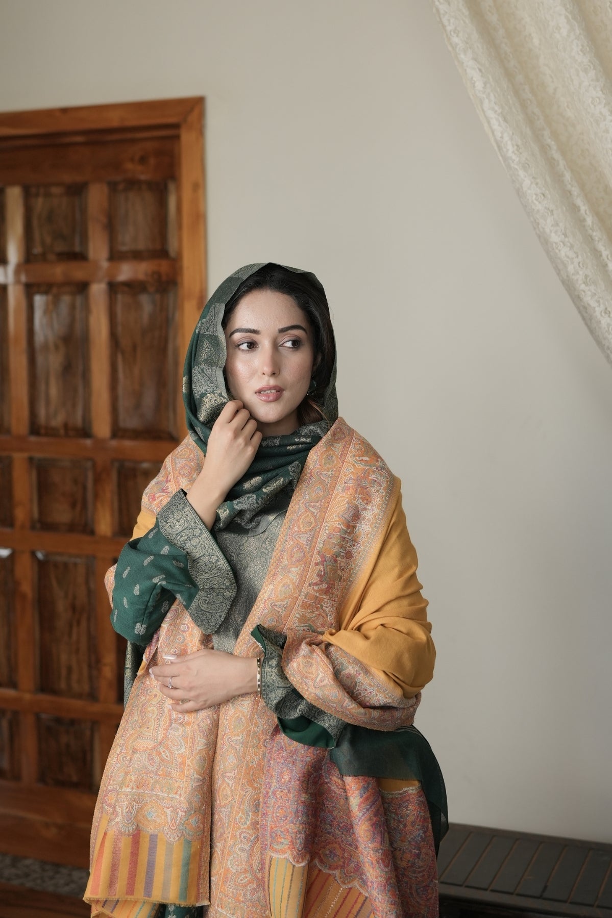 Mustard Border Kalamkari Shawl