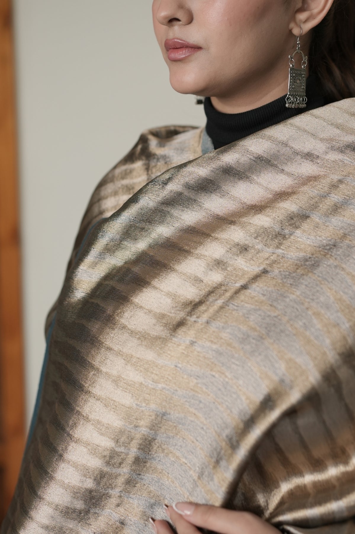 Teal Ikkat Metallic Shawl