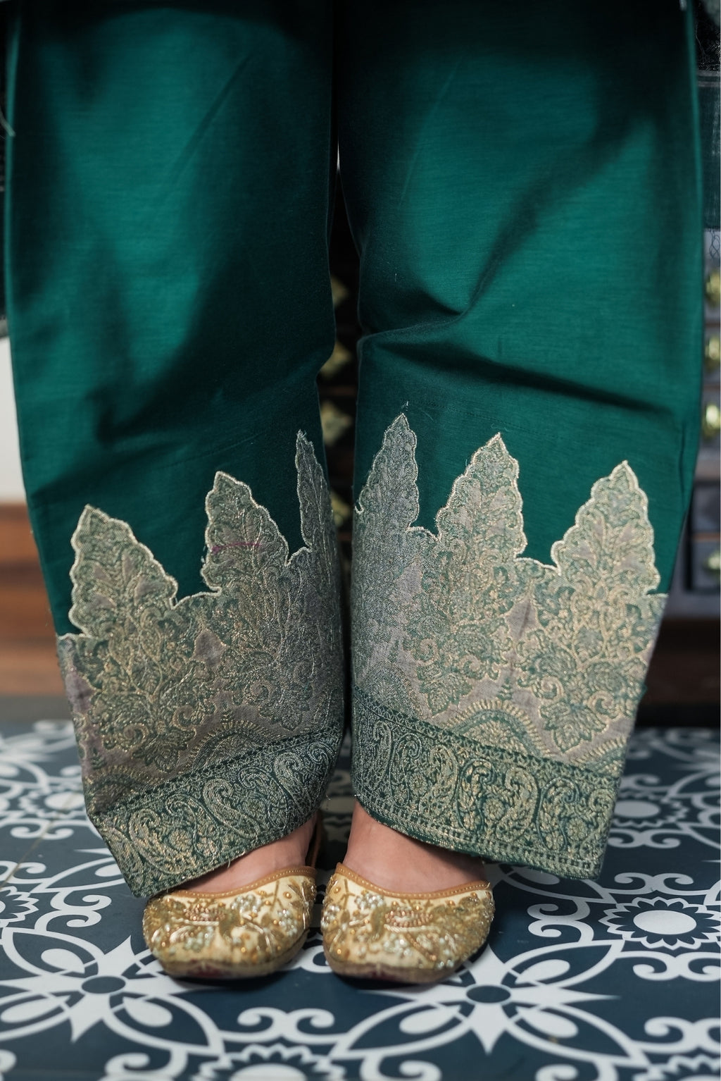 Dark Green Embroidered Suit Set